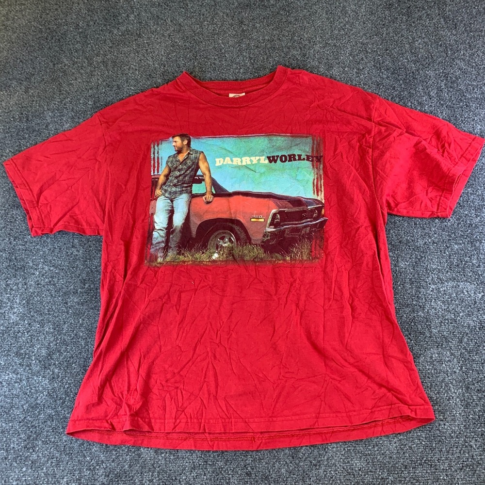 Vintage Delta Pro Weight Darryl Worley T Shirt Mens XL Red Awful Beautiful Life